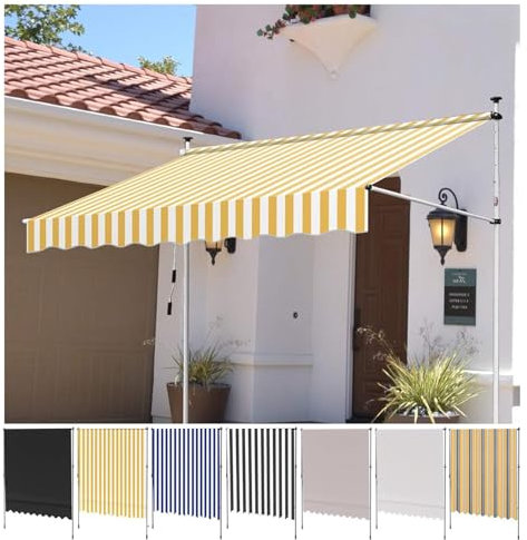 JUCCJUXIN Klemmmarkise mit Handkurbel,Klemmmarkise mit Handkurbel Balkon, Balkonmarkise ohne Bohren,UV-beständig höhenverstellbar wasserabweisend,für Balkon, Terrasse, Garten (Size : W250cm(98.42in))