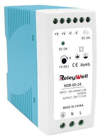 Hutschienen netzteil 24V, 60W, 2.5A; trafo 230V auf 24V, hutschiene, 24 VDC, 24v dc trafo, din schiene, ReleyWell, MDR-60-24