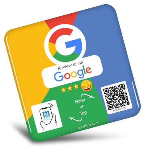 TARAFFICE - Placa NFC Comentarios Google en Epoxy | Panel de Código QR Social | Aumente Sus Opiniones 5 Estrellas Instantáneamente | Compatible iPhone y Android-Inglés (4xColor)