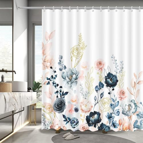 APROPHIC Tenda da doccia a forma di fiore per ragazze bianco rosa fiore bagno tenda da doccia moderna artista decorazione della casa tessuto poliestere impermeabile fiore tenda da bagno 182x182cm