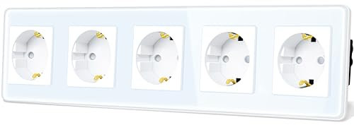 TAWOIA Schuko Steckdose, EU-Standard 5 Fach Unterputz Mit 2,5D Curved Glas Platte, Wandsteckdosen Weiß 86 * 370mm