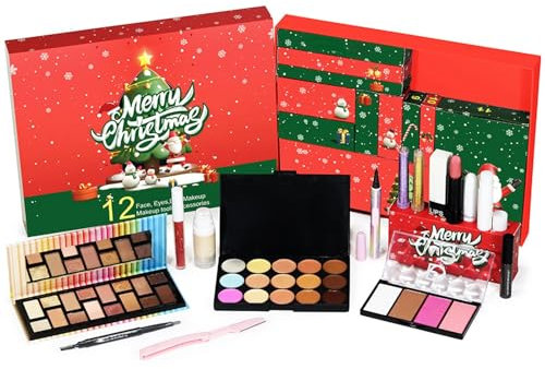 Weihnachts-Countdown-Kalender | Make-up-Kalender 2024 – Make-up-Adventskalender 2024, 24 Tage, 12 einzeln verpackte Make-up & Kosmetik, Beauty-Set, Adventskalender für Teenager und Erwachsene