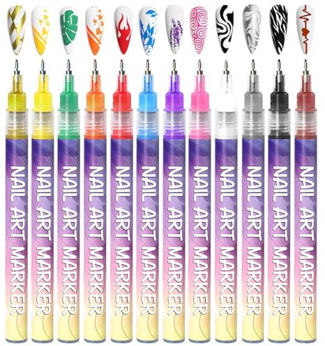 TANGHSE 12pcs 3D Nail Art Pens Set Nail Arts Tools for 3D Nail Polish Pens Graffiti Nails Drawing Pen Nail Polish Pens Fine Tip Manicure for Painting Nails DIY Nail Art Beauty Adorn for Women Girls