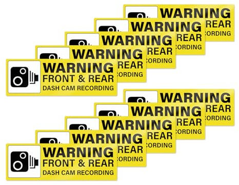 YIKIADA 10 Pack Warning Front Rear Dash Cam Recording Sticker 150×50mm Vinyl Removable Waterproof Self Adhesive Car Decal for Vehicle Window Outside