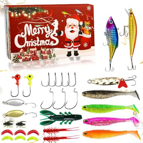 Küchentimer für Kinder, Angeln, Adventskalender 2024, Erwachsene, Herren, Teenager, Jungen, 24 Tage Angel-Countdown-Kalender mit Löffeln, Crankbait VIB, Weihnachten, Angeln für Vater, Granpa, Freund,
