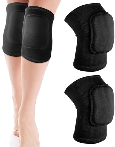 Giantree 2pcs di ginocchiere da pallavolo, ginocchiere per bambini, ginocchiere, danza, collisione, traspiranti, elastiche, per ragazze, ragazzi, basket, pallavolo, sport indoor (nero)