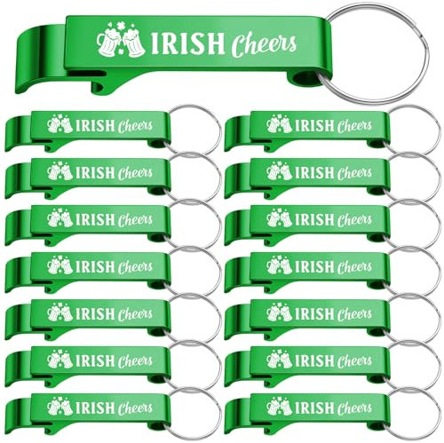 Roshtia 25 Pieces St Patricks Day Bottle Opener Irish Cheers Green Shamrock Keychain Beer Bottle Opener Multi Functional Tool Irish Gifts Party Favors Supplies St Patricks Day Accessories