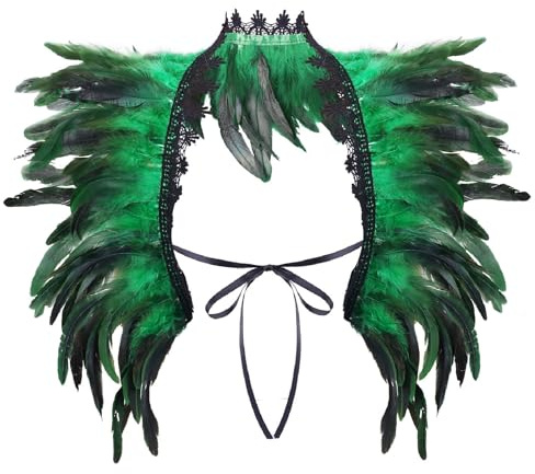 Hsternexy Federboa Grün, Pfau Kostüm Damen Feder Kostüm Feder Cape Schwarz Black Swan Gothic Federkragen Kostüm Federn Federumhang Federkragen Feder Umhang Federboa Kostüm Federschal