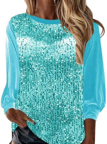 YCBMINGCAN Outlet Angebote Glitzer Oberteil Glitzer Oberteile Damen Elegant Pailletten Bluse Damenblusen Langarm Sexy Silvester Outfit Große Größen Festliche Oberteile Glitzer Bluse for Party