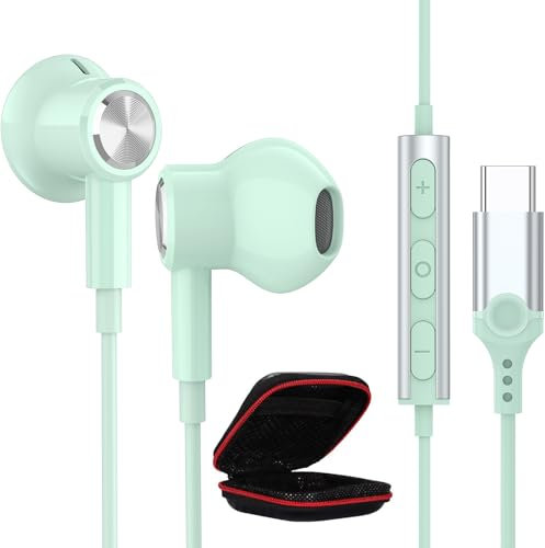 Écouteurs USB C pour Samsung S25/A16/A56/A36/A26/A55/A35/S24/S23 HiFi Stéréo Magnétique Ecouteur USB Type C Ecouteur Filaire Casque avec Micro pour iPhone 16e 16 15 pour Pixel 9/8a/7 Mi 14T Pro Cyan