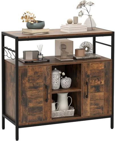 GOPLUS Buffet Cuisine Style Industriel, Meuble Rangement Cuisine avec 2 Portes,avec Étagères Réglables, 3 Crochets et 4 Pieds Réglables, Idéal pour Salon, Salle à Manger, 84 x 35 x 80 cm