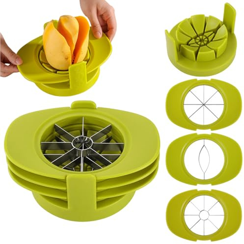4 in 1 Fruit Cutter Slicer, Mango Apple Tomato Corer Slicer, Multifunctional Kitchen Tool for Fruit & Vegetable Cutting (Yellow)