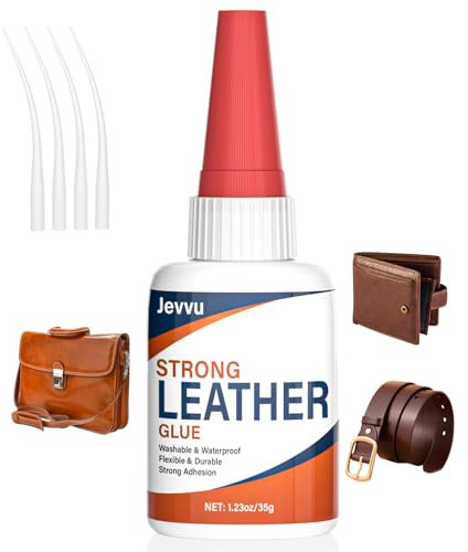 Jevvu Leather Glue, 35g Strong Permanent Adhesive, Clear Leather Repair Glue for Jackets, Purses, Furniture, Car Seat, Shoes, Handbags, Leathercraft