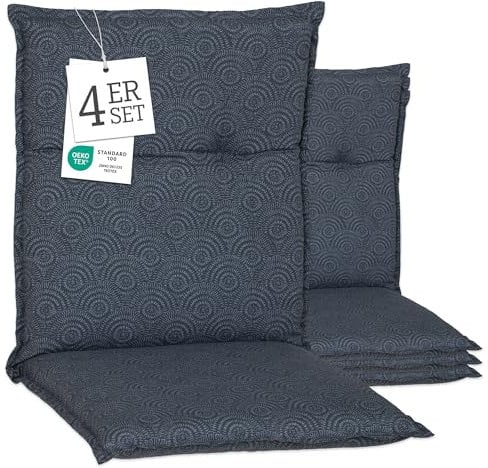 Beo Gartenstuhl-Auflagen Barcelona Niedriglehner 100 x 50 cm (4er-Pack) | Waschbare, UV-beständige Sitz-Kissen | Atmungsaktive Polster-Auflagen nach Öko-Tex Standard | dunkelblau | Made in EU