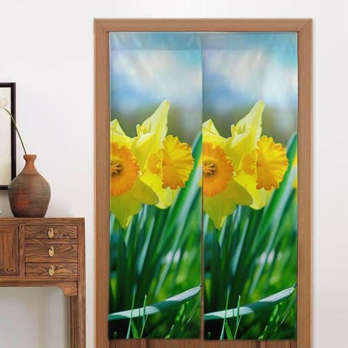 LRHCNZDCP Verdunkelungsvorhang mit Narzissen-Blumen-Motiv, 2 Paneele, moderner Stoff, für Tür und Fenster
