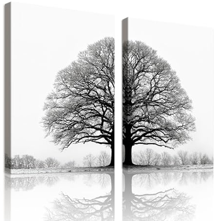 WENGTIAO Noir et Blanc Arbre de Vie Toile Peinture Encadré Aesthetic Nature Hiver Arbre pour Tableau Decoration Murale Salon Maison Deco Chambre 50x70cmx2