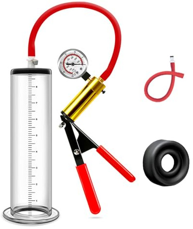 Pompe del pene a vuoto con maniglia e manometro pompa del pene giocattoli del sesso per gli uomini, pompa ingrandimento estensore masturbare per uomo cazzo stretching (Red,63.5mm)