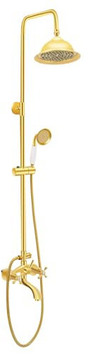 Golden Duschsystem mit Handbrause, Brausegarnitur mit 1.5m Schlauch, Messing & Rostfreier Stahl Duschset, 3 Strahlarten (Regenbrause, Handbrause, Wasserhahn)