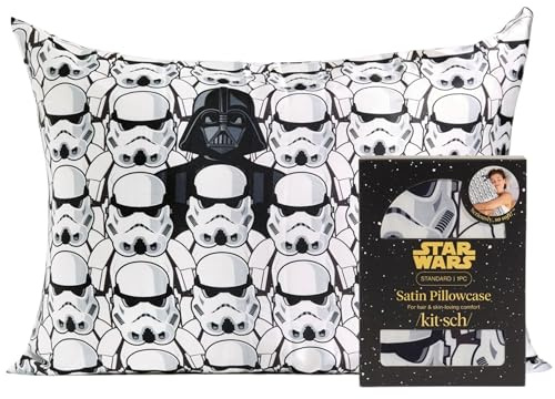 Star Wars x Kitsch Satin Pillowcase with Zipper for Hair & Skin, Softer Than Silk Pillow Cases Queen Standard Size, Wrinkle-Free Smooth & Cooling Satin Pillow Cover, 19x26 - Darth Vader Stormtroopers