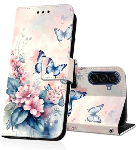 DiaryTown Handyhülle für Samsung Galaxy A17 Hülle Wallet Lederhülle Kartenfach Magnet Klapphülle Stoßfest Schutzhülle Flip Case Cover Brieftasche Galaxy A17 5G / 4G Handytasche - Blume Schmetterling