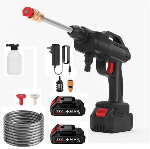 Hochdruckreiniger, kabellos, 30 bar (435 PSI), Hochdruckreiniger mit Akku 6000 mAh, Schlauch 5 m, Hochleistungspistole, 600 W, für Auto & Garten (schwarz)
