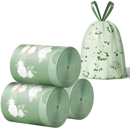 Bin Bags Camellia Scented Small 3 Gallon Small Trash Bags 20L Bin Liners with Drawstrings 90 PCS for Home Office Kitchen & Bathroom that Leaves Your Swing Bin Smelling Fresh Beautiful Print -50×58CM