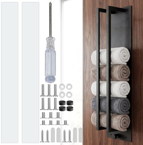 YBCCBY Towel Rack Wall Mounted, Self-Adhesive Bathroom Towels Storage | Stainless Steel Towel Storage Holder with Shelf Hooks, Adjustable Towel Bar Holder, Space Saving Rail, for Small Bathroom