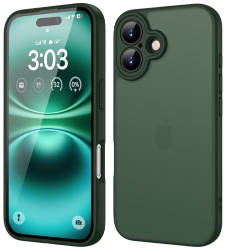 ORDA für iPhone 16 Plus Hülle, Vollständiger Kameraschutz Stoßfest, Grün | Matt Handyhülle, Kratzfest Transluzente Rückseite Schutzhülle, Anti-Fingerabdruck Case