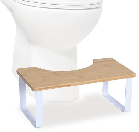 Relaxdays Toilettenhocker, Stuhlgang Unterstützung, WC Hocker Erwachsene, Bambus, HxBxT: 18 x 44,5 x 23 cm, Natur/weiß