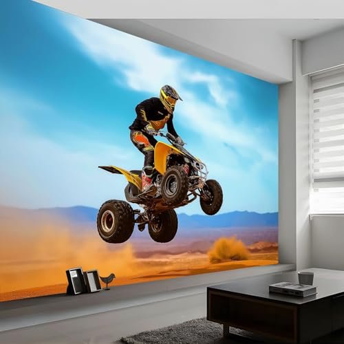 Générique Papier peint panoramique sports extrêmes 450L x 280H cm, Tapisserie mural décoration salon - Papier peint design moderne désert quad pilote pour chambre chambre d'enfant décoration murale