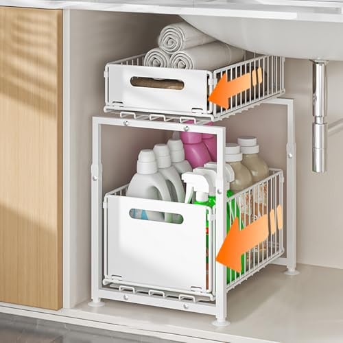 HABITELLO 1 Stück Ausziehbare Spülschrank Organizer 2 Etagen für Küche Bad
