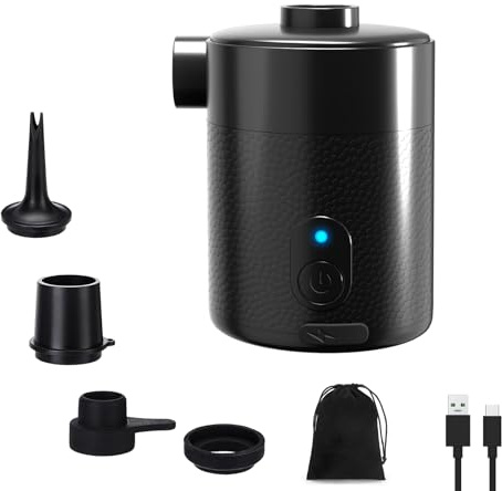 Mojimdo 2 en 1 Mini Bomba De Aire Eléctrica Batería 4000 mAh – Portátil, 5000 Pa, 450 L/Min, Inflar Y Aspirar, 4 Boquillas para Colchón Inflable, Bote Hinchable, Camping, Piscina Y Bolsas De Vacío