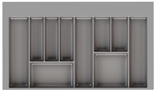 Sossai Divio Grip cutlery insert for drawers 90 cm wide, 85 x 49 cm - shortenable, 10 compartments, colour: anthracite, cutlery organiser made of robust plastic