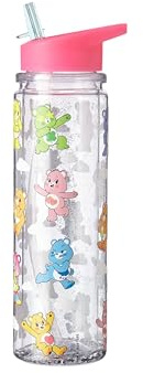 Care Bears 550ml Kids Glitter Water Bottle with Flip Up Spout & Straw – BPA Free Plastic Drinks Bottle with Cheer Bear, Grumpy Bear & Friends – Dishwasher Safe Children’s Cup