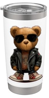 Rock Teddy Bear with Sunglasses and Leather Jacket Costume Stainless Steel Insulated Tumbler