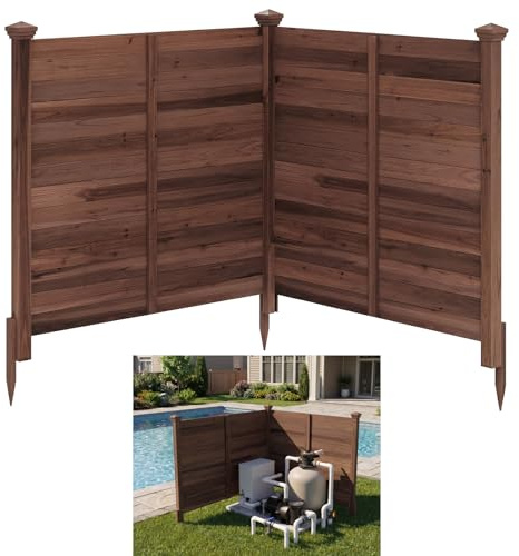 COSTWAY Gartenzaun 4-teilig, 119 x 119 cm, Tannenholz, Zaun mit 6 Pfosten, dekorativer Sichtschutzzaun, Holzzaun für Klimaanlagen Mülltonnen, freistehender Steckzaun für Garten Outdoor (Braun)
