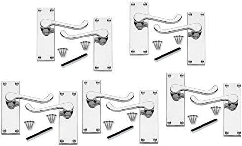 Discount Hardware UK Door Handles Internal Sets - Polished Chrome Door Handle Set for Modern Doors Internal House Design, Internal Door Handles - Victorian Scroll Door Handles 5 Pack - 112mm Long