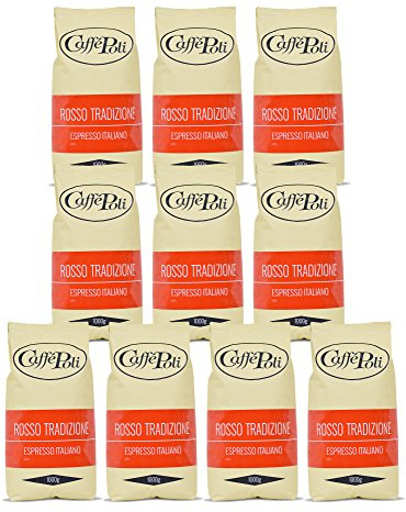 Caffè Poli Rosso Tradizione Espresso Italiano | Hervorragend für Kaffeevollautomaten, Siebträger und Espressomaschine | Kaffee-Bohnen aus Italien (10 x 1 kg Packung)