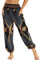 Nuofengkudu Damen Hippie Harems Hose Pumphose Haremshose Aladdinhosen Boho Gemustert Gesmockte Taille mit Taschen Yogahose Freizeithose Sommerhose Strandhose Schwarz Elefant B