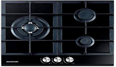IN Placa DE Gas 3 Fuegos INFINITON GG-331 Negro (Work Burner (Triple Anillo),Superficie de Cristal, Parrilla de Hierro Forjado, Encendido electronico) (Negro, 3 Fuegos)
