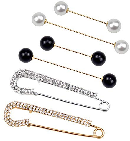 Dokpav 6 Piezas Clips de Chal Suéter, Broche Pin, Broche de Perlas Falsas y Clips de Chal Suéter, Imperdibles Broches para Accesorios de Vestido de Mujeres Chicas, 2 Estilos