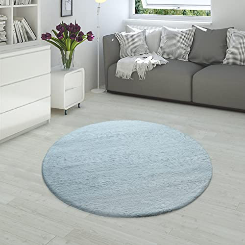 Paco Home Hochflor Teppich Für Wohnzimmer Softes Kaninchenfell Imitat Kunstfell In Türkis, Grösse:Ø 160 cm Rund