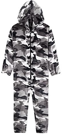 CityComfort Pigiama Intero Bambino Pigiamone di Pile con Cappuccio 7-14 Anni Pigiami Interi Bambini e Ragazzo Onesie Mimetico Gamer (9-10 Anni, Grigio Arctic)