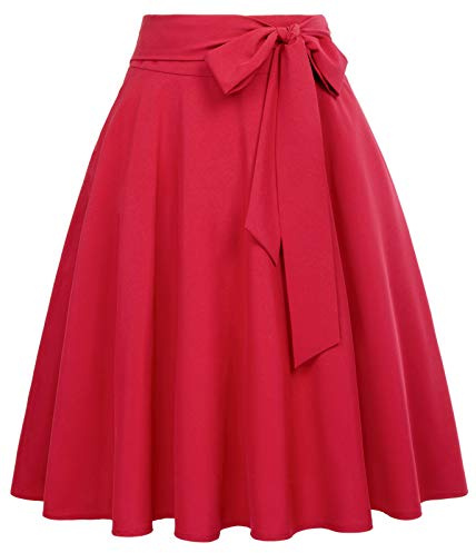 Belle Poque Damen Midi Röck 50er Knielang Rock mit Gürtel