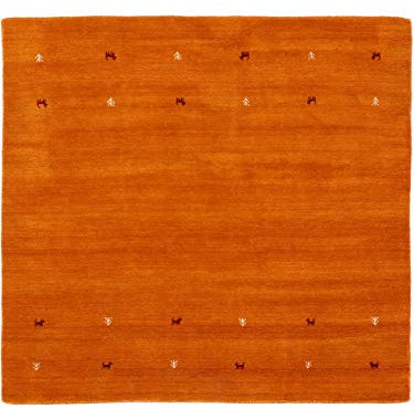 carpetfine Wollteppich Gabbeh Uni Quadratisch Orange 120x120 cm | Moderner Teppich für Wohn- und Schlafzimmer