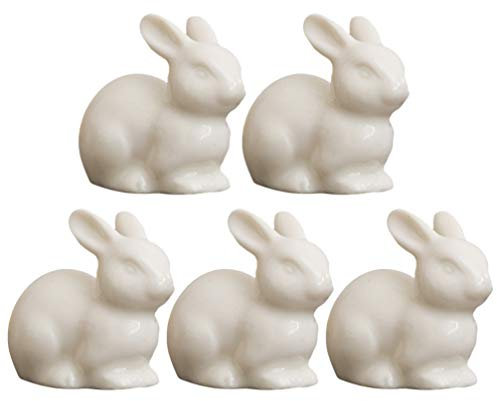Amosfun Miniatur Hase Figuren Keramik Weiß Kaninchen Skulptur Osterhase Osterdeko 5pcs Mikrolandschaft Puppenhaus Feengarten Bonsai Garten Desktop Ornament Ostern Frühling Party Dekoration