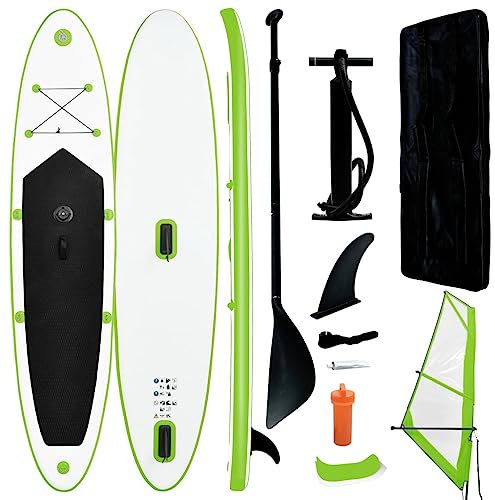 vidaXL Stand Up Paddleboard Set Aufblasbar mit Segel Tragetasche SUP Board Surfbrett Surfboard Paddling ISUP Grün Weiß 330x72x10cm