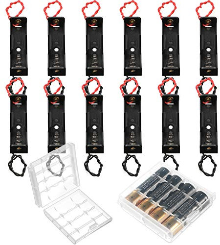 12 Pieces AA Battery Holder Battery Storage Box with Wire Leads, Metallic Spring Battery Box 1.5V AA Battery Holder with Pin with 2 Cell Battery Storage Case (5.8 x 1.65 x 1.4 cm)