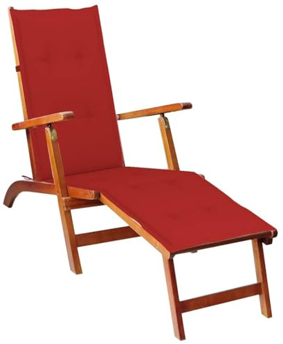 vidaXL Akazienholz Massiv Liegestuhl mit Fußstütze Auflage Deckchair Sonnenliege Holzliege Gartenmöbel Liege Relaxliege Gartenliege