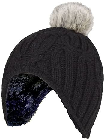 HEAT HOLDERS - Mädchen Winter Gestrickt Mütze mit Bommel Pompom (3-6 Jahre, Schwarz)